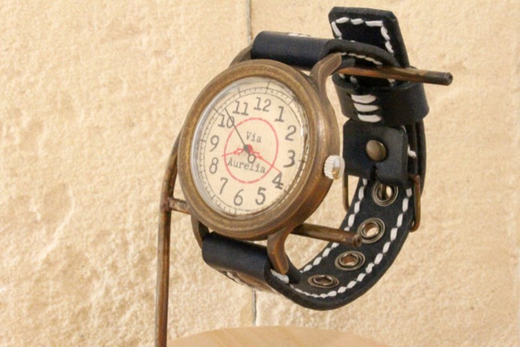 手作り腕時計　Via Aurelia(レトロRed & Navy Blue ) 1枚目の画像