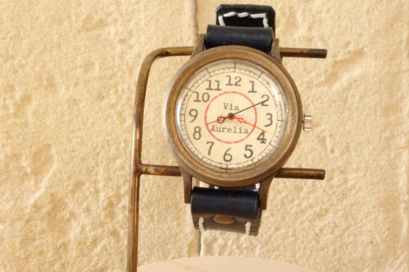 手作り腕時計　Via Aurelia(レトロRed & Navy Blue ) 2枚目の画像