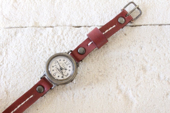 手作り腕時計　Via Flaminia(レトロBlack & Redシングル) 2枚目の画像