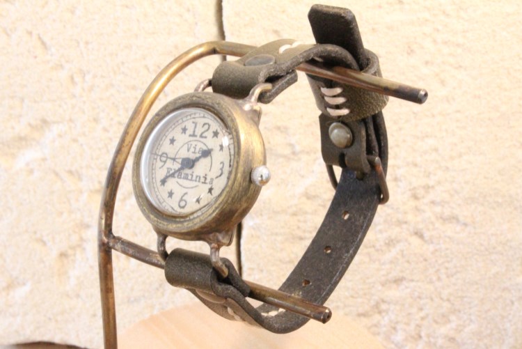 手作り腕時計　Via Flaminia(レトロBlack & Chocolateシングル)