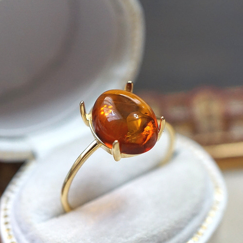 ⑩【10×8】奇跡の宝石 バルティックアンバーRing〈18kgp