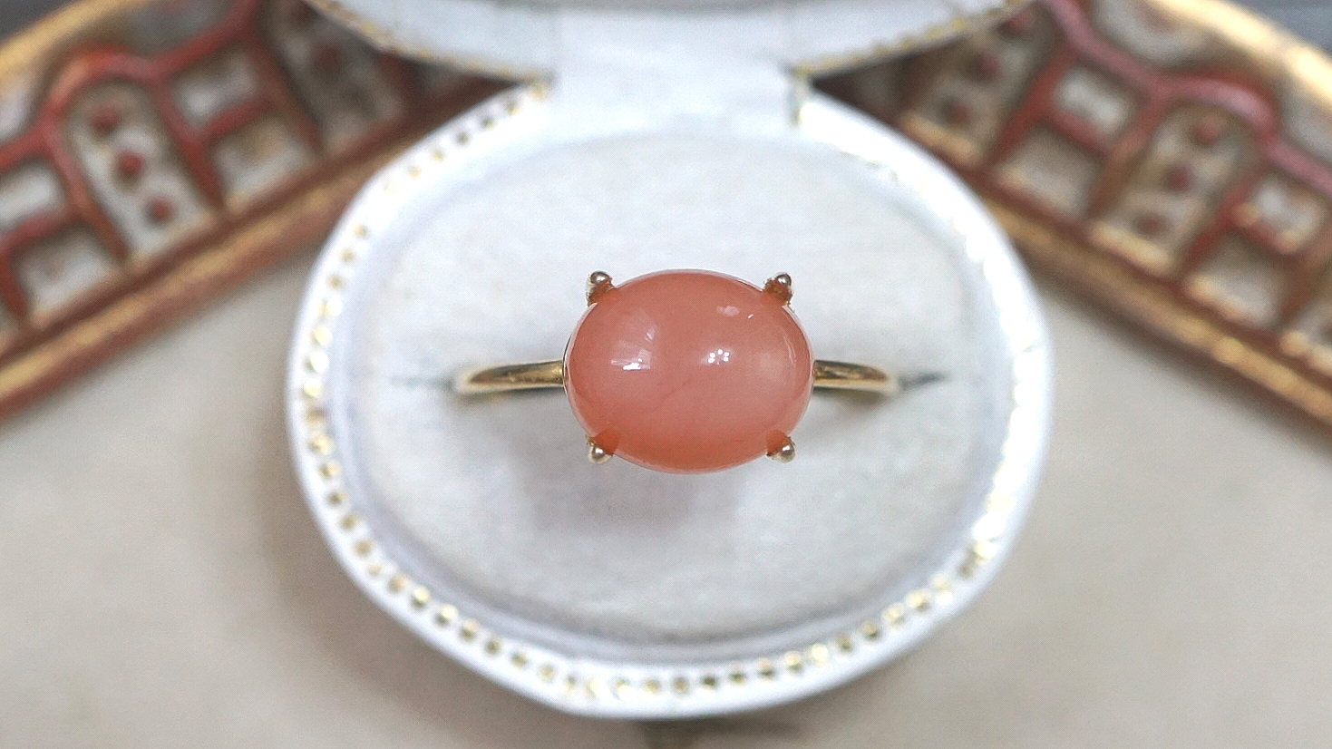 A【10×8】宝石質オレンジムーンストーンRing〈18kgp〉 指輪