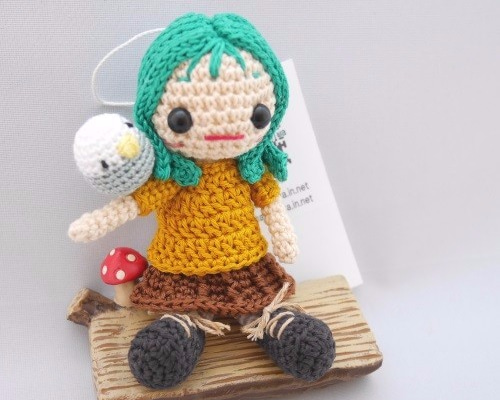 あみぐるみ ヒトガタあみぐるみ】Crochetdoll*小鳥を乗せた森ガール風