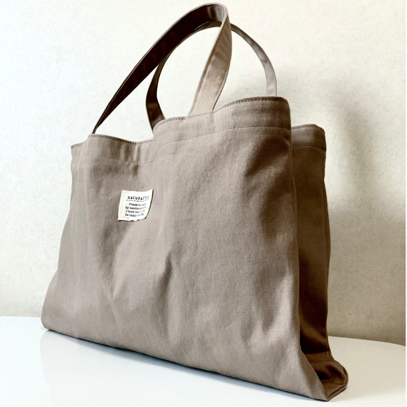 受注制作＊送料無料＊A4ツイントート ヴィンテージ帆布 モカベージュ  