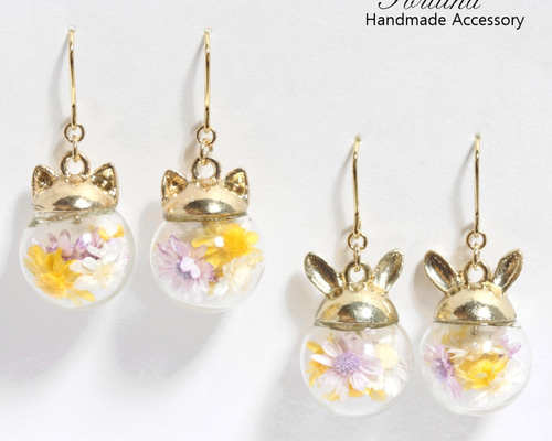 FlowerGlass~ねこ~(267) ピアス/イヤリング/ノンホールピアス/樹脂