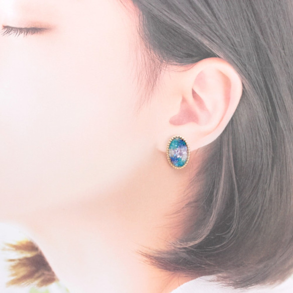 Shell Flower~BLUE~(461) ピアス/ノンホールピアス/樹脂ピアス 3枚目の画像