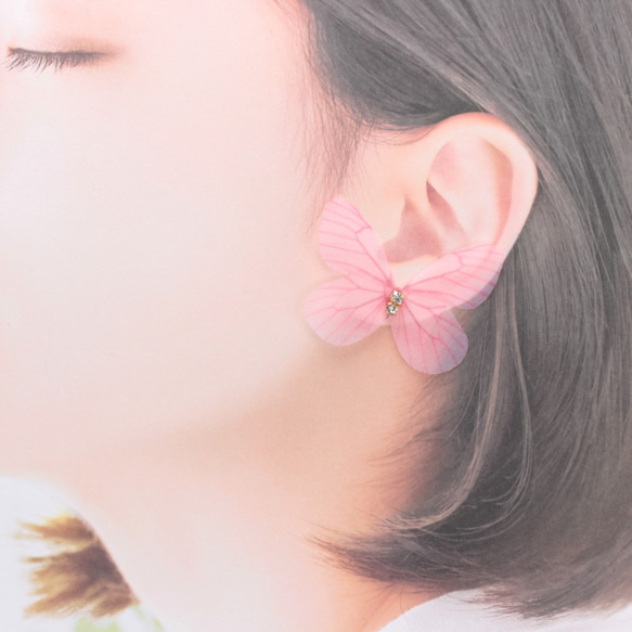 シフォンの蝶~Pink~(475) ピアス/ノンホールピアス/樹脂ピアス 3枚目の画像