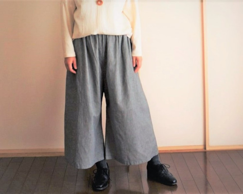 再販☆コットンリネンのガウチョパンツ＊千鳥格子＊S・M・Lサイズ