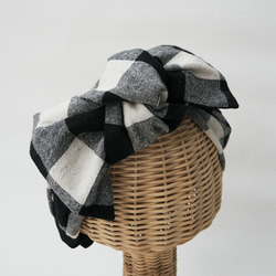 三用頭巾（繫帶）☆棉麻格紋 第1張的照片