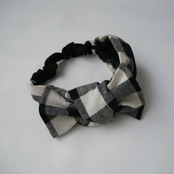 三用頭巾（繫帶）☆棉麻格紋 第2張的照片