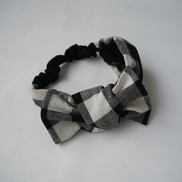 三用頭巾（繫帶）☆棉麻格紋 第2張的照片