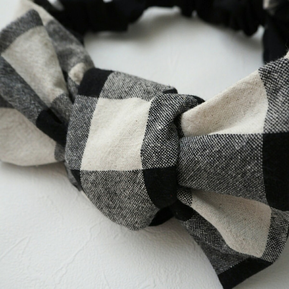 三用頭巾（繫帶）☆棉麻格紋 第3張的照片