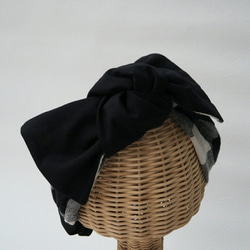 三用頭巾（繫帶）☆棉麻格紋 第5張的照片