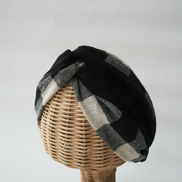 三用頭巾（繫帶）☆棉麻格紋 第6張的照片