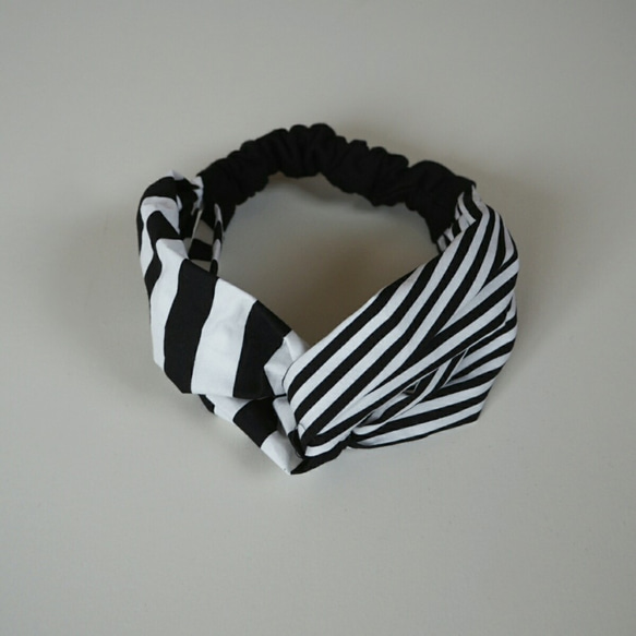 2way Hair Turban (Knot) Kids ☆ Monotone Dot x Stripe Border 第5張的照片