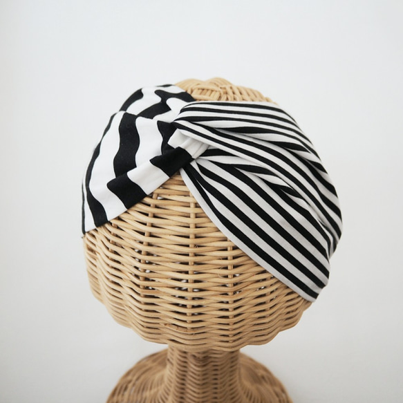 2way Hair Turban (Knot) Kids ☆ Monotone Dot x Stripe Border 第6張的照片