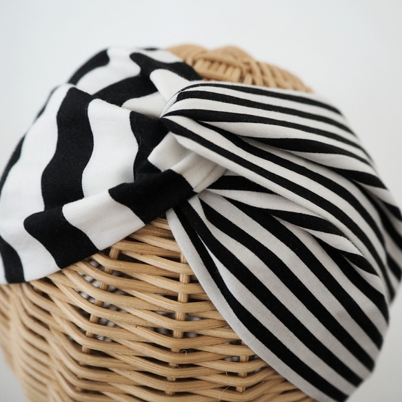 2way Hair Turban (Knot) Kids ☆ Monotone Dot x Stripe Border 第7張的照片