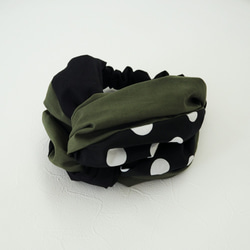 寬針織頭巾（繫帶）☆卡其色 x 黑色 x 波點 第2張的照片