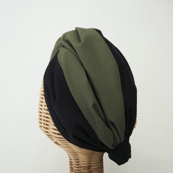 寬針織頭巾（繫帶）☆卡其色 x 黑色 x 波點 第9張的照片