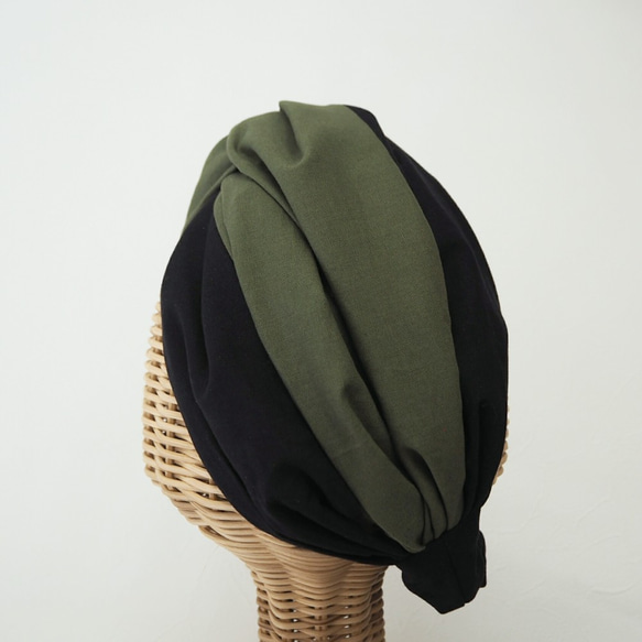 寬針織頭巾（繫帶）☆卡其色 x 黑色 x 波點 第9張的照片