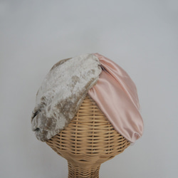 毛頭巾 (結) ☆ 絲絨 x 薄紗緞粉紅色 第2張的照片