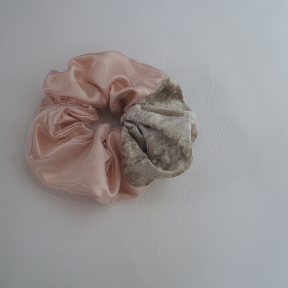 Scrunchie ☆ Velor x Tulle Satin Pink 第2張的照片