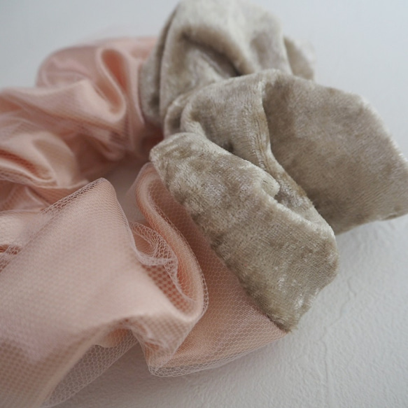 Scrunchie ☆ Velor x Tulle Satin Pink 第3張的照片