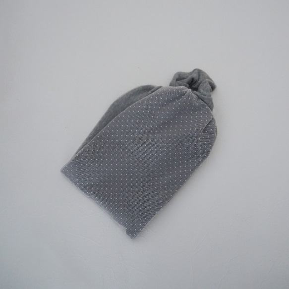 頭巾式頭巾 ☆ 圓點薄紗 x 柔軟針織灰色 第5張的照片