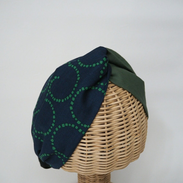髮巾（結）☆綠×海軍圓點圈 第4張的照片
