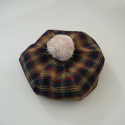 リバーシブル ベレー帽 ☆ グレー カーキ ボルドー × ネイビー チェック 3枚目の画像