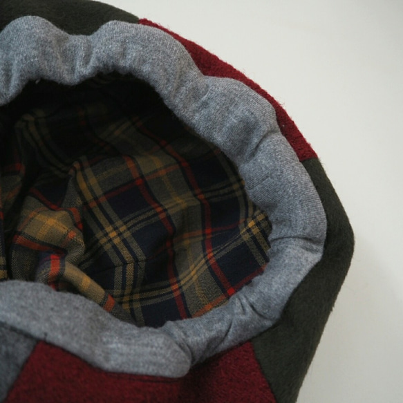 リバーシブル ベレー帽 ☆ グレー カーキ ボルドー × ネイビー チェック 5枚目の画像