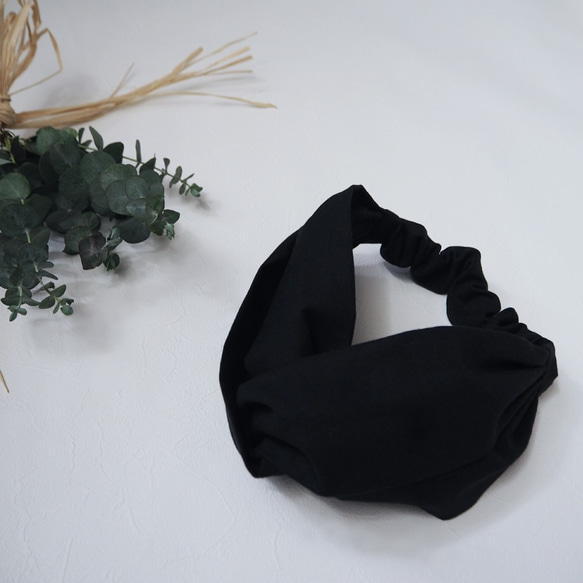 髮帶（扎）☆棉麻黑色 第1張的照片