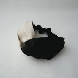 頭巾（結）☆棉麻天然米色×黑色 第2張的照片