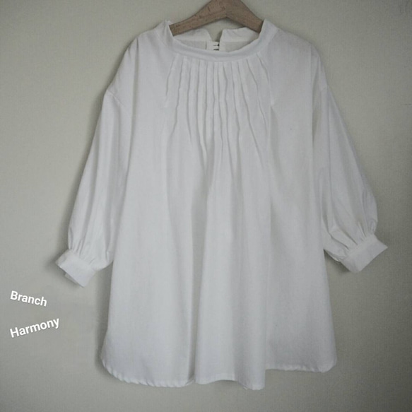 立領褶襉連衣裙☆白色（120-130） 第3張的照片