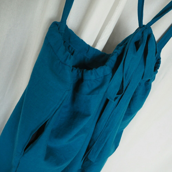 sayoko 様 ご予約品 ☆  ゆったりギャザー の つりスカート ☆ ハーフリネン ブルー 4枚目の画像