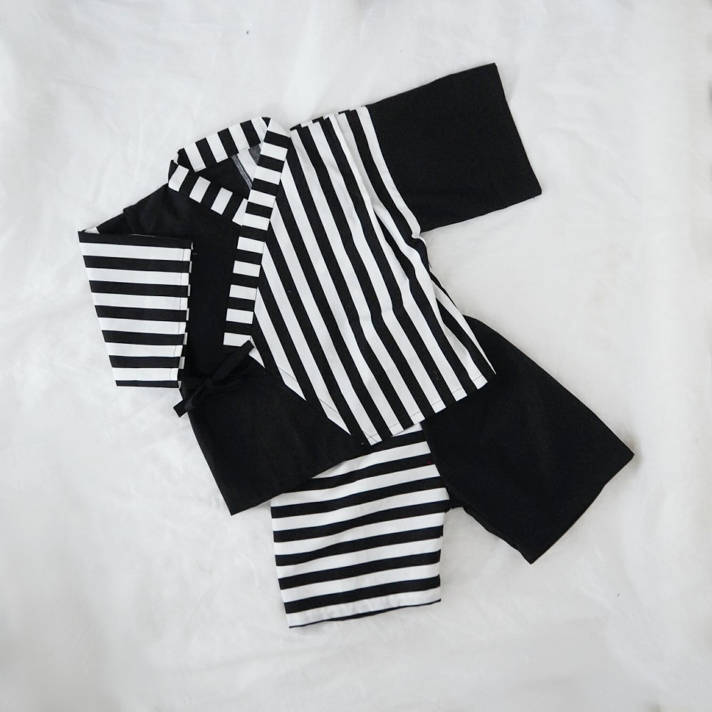 ベビー甚平 (セパレート) ☆ モノトーン 無地 × ストライプ ボーダー (100)