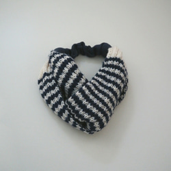 頭巾（結）☆針織邊境海軍×白色 第2張的照片