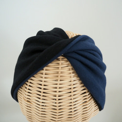 頭巾風格頭巾 ☆ 柔軟針織黑色 x 海軍藍 第2張的照片