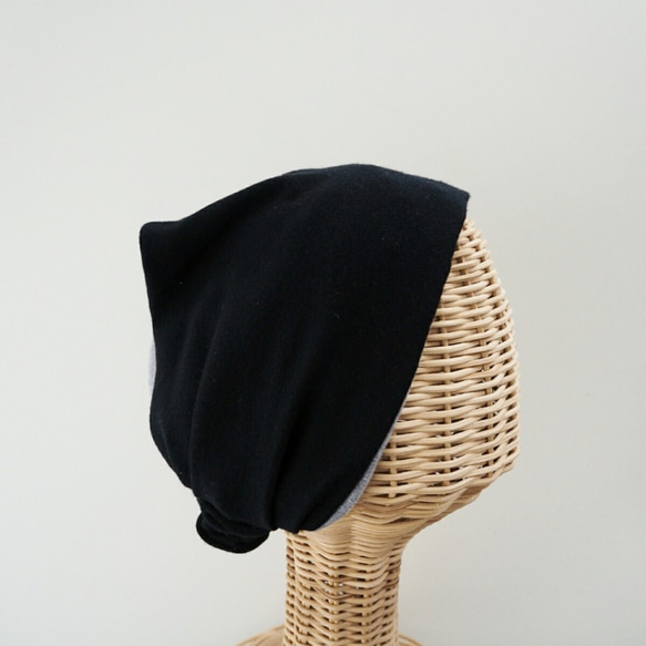 Babushka Style Hair Turban ☆ Soft Knit 黑色 x 灰色 第1張的照片