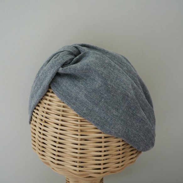2way頭巾（結）☆半亞麻×條紋灰色 第4張的照片