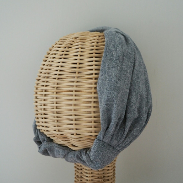 2way頭巾（結）☆半亞麻×條紋灰色 第5張的照片