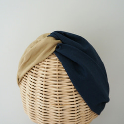 2way Hair Turban (Knot) ☆ 米色 x 海軍圓點 第4張的照片