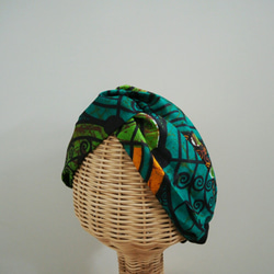 頭髮頭巾（結）☆非洲綠色的圓形圖案 第2張的照片
