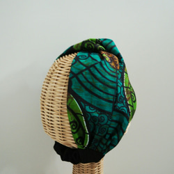 頭髮頭巾（結）☆非洲綠色的圓形圖案 第4張的照片
