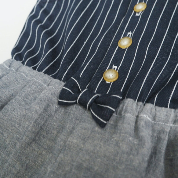 Rakuchin南瓜褲Salopette☆條紋海軍×Dungaree Grey（90-100） 第3張的照片