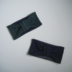 頭髮頭巾（環）☆綠色×海軍 第5張的照片