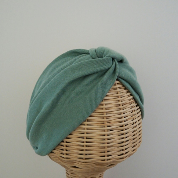 頭髮頭巾（結）☆軟針織暗綠色 第1張的照片