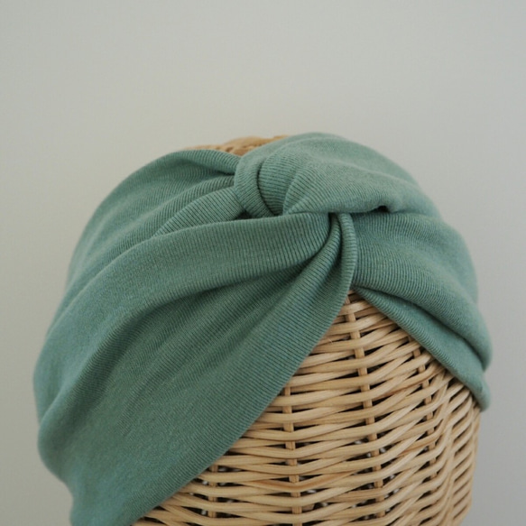 頭髮頭巾（結）☆軟針織暗綠色 第2張的照片