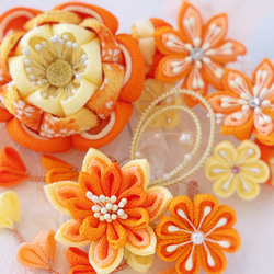 成人式髪飾り蜜柑色 オレンジ&黄色 4枚目の画像