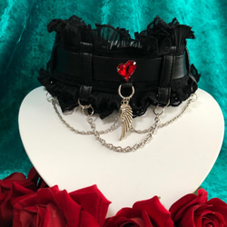 漆黒のゴシックチョーカー・深紅のハート＆天使の羽 2枚目の画像